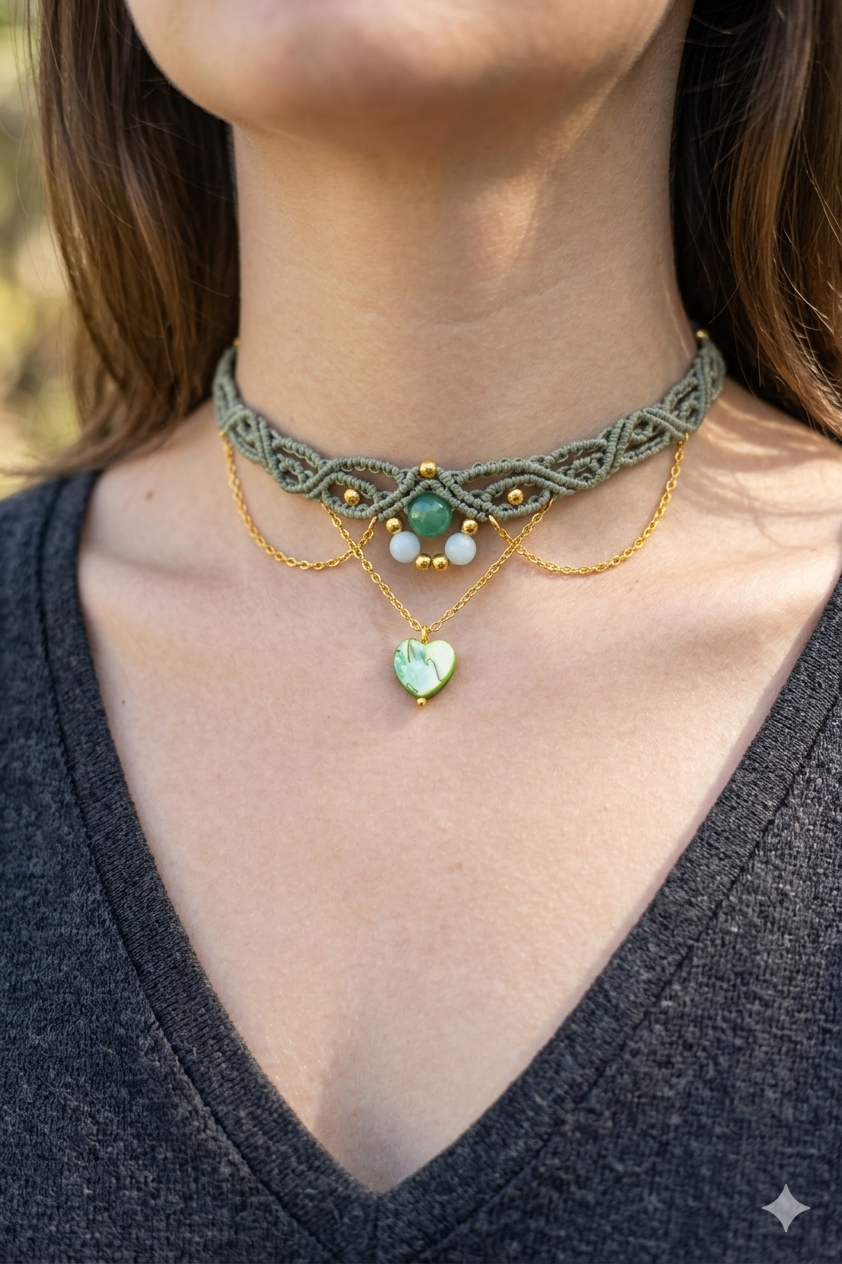 Choker "Mondgöttin" - handgefertigter Makramee Schmuck