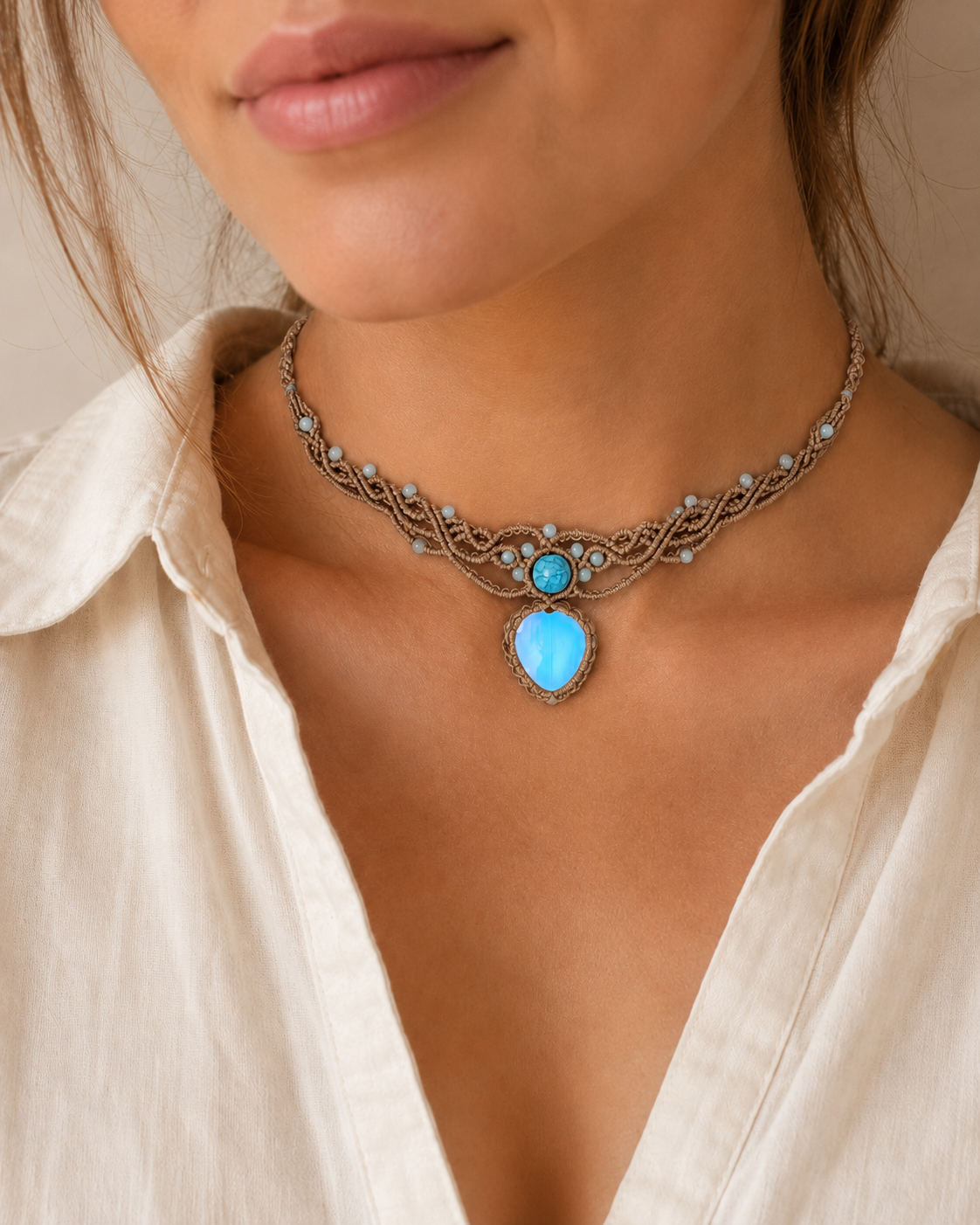 Makramee-Choker mit schimmerndes Herz